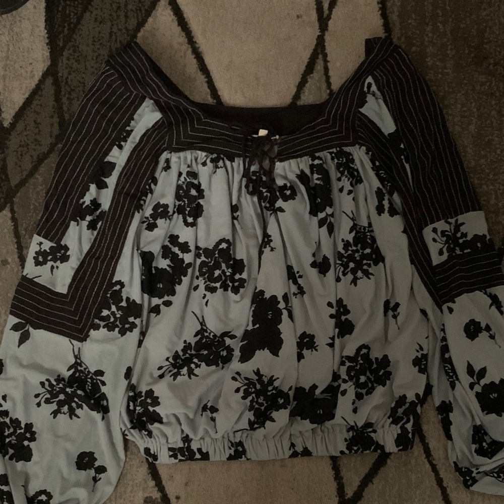 Floral light blue and black pattern shirt